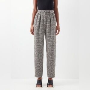 RAEY Wool-Blend Tweed Neutral Pleated Tapered Trousers Size 12